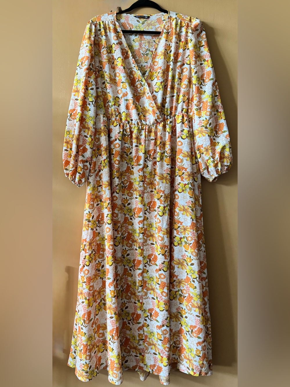 BloomChic Mod 1970’s Orange Floral Long Sleeve Maxi Dress Fall Wedding 18/20
